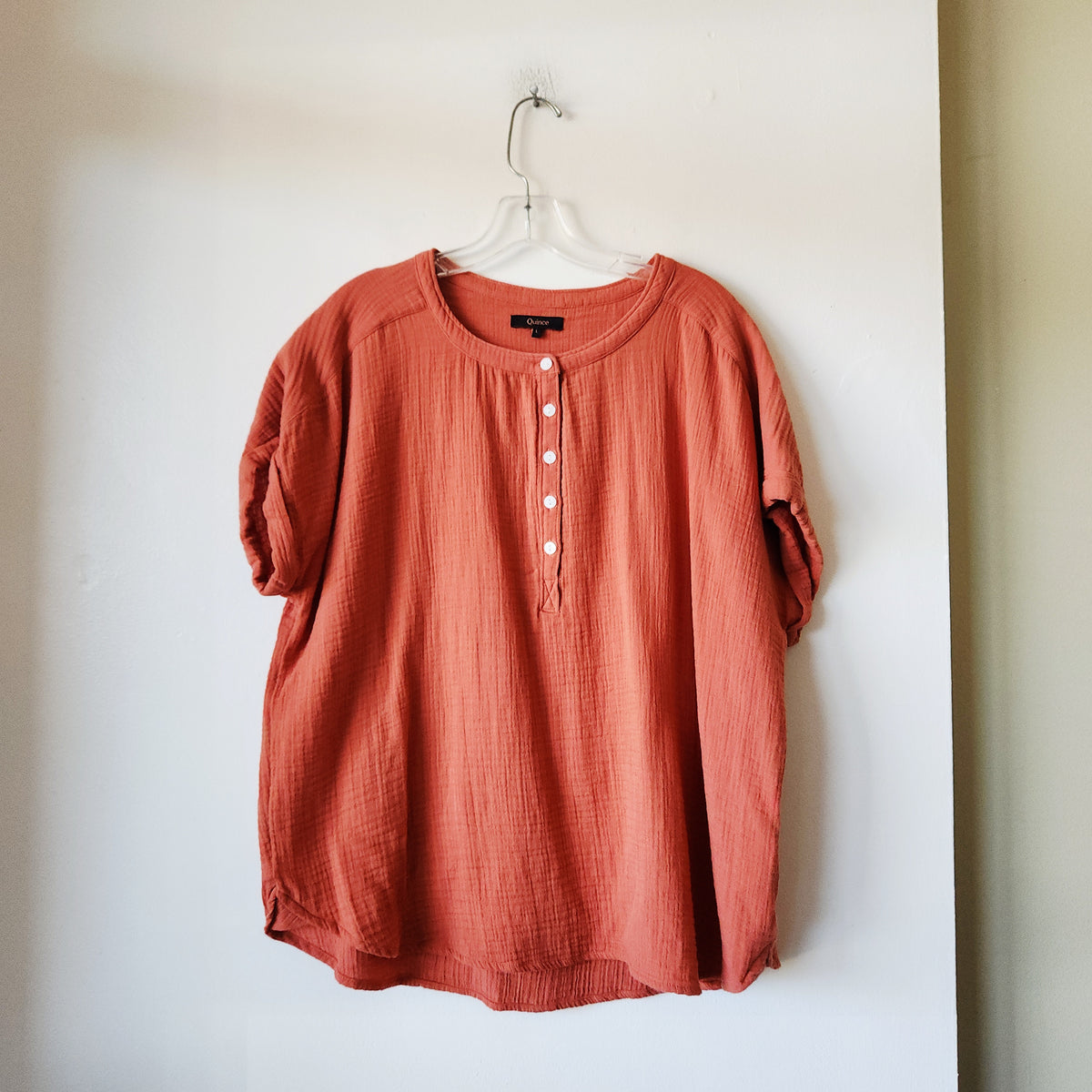 Quince 100% Gauzy Cotton Half Button Top - L