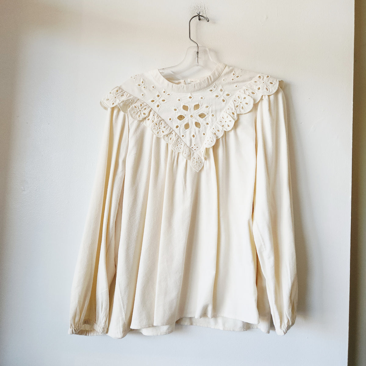Madewell Cream Flannel Top with Ruffle Detail - L