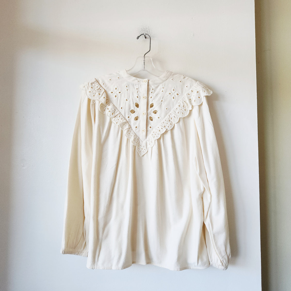 Madewell Cream Flannel Top with Ruffle Detail - L