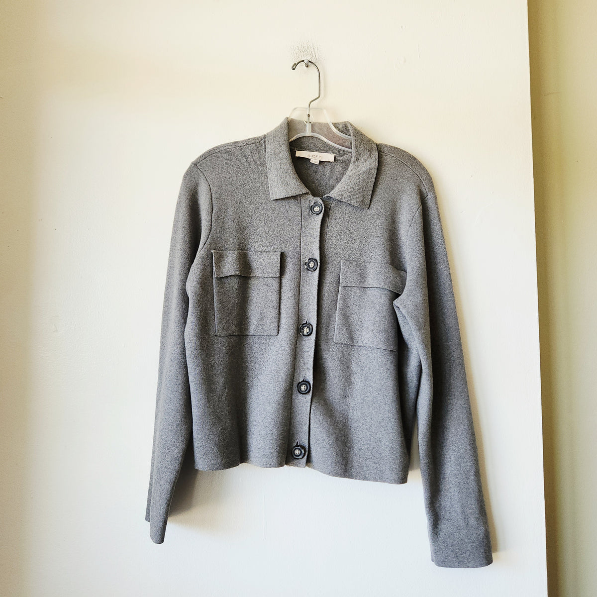 LOFT Gray Cardigan with Collar & Buttons - M