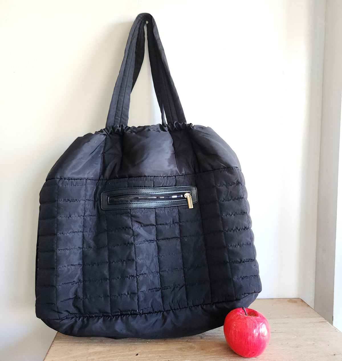 Sondra Roberts Black Quilted Drawstring Tote