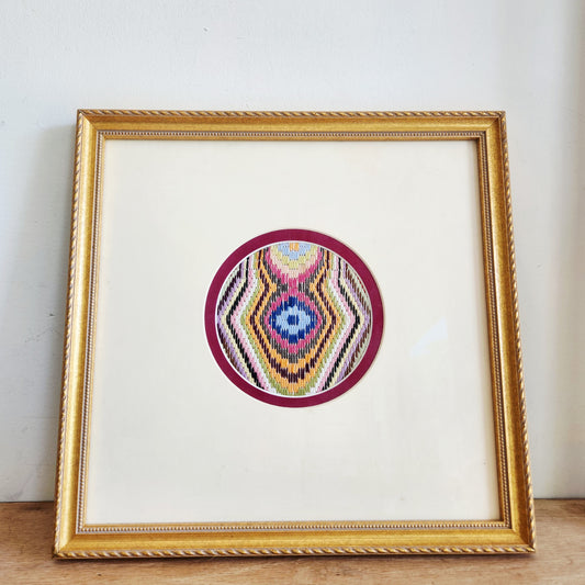 Handmade Embroidery Matted and Gold Framed by Kevin McCarthy Bargello Pattern 13"